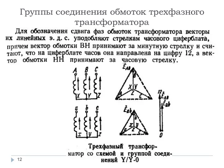 Группы соединения обмоток трехфазного трансформатора