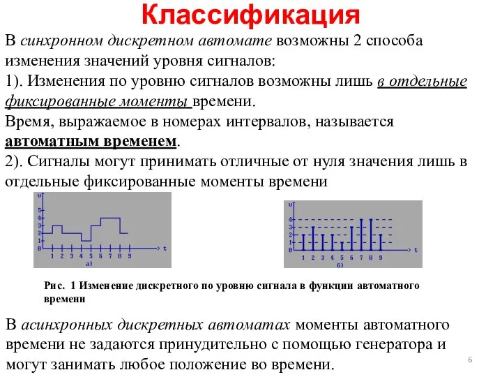 Классификация В синхронном дискретном автомате возможны 2 способа изменения значений уровня