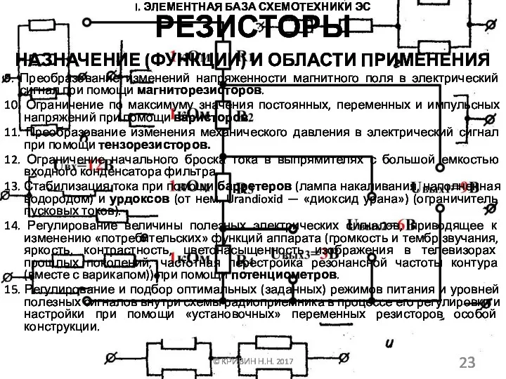 I. ЭЛЕМЕНТНАЯ БАЗА СХЕМОТЕХНИКИ ЭС НАЗНАЧЕНИЕ (ФУНКЦИИ) И ОБЛАСТИ ПРИМЕНЕНИЯ ©