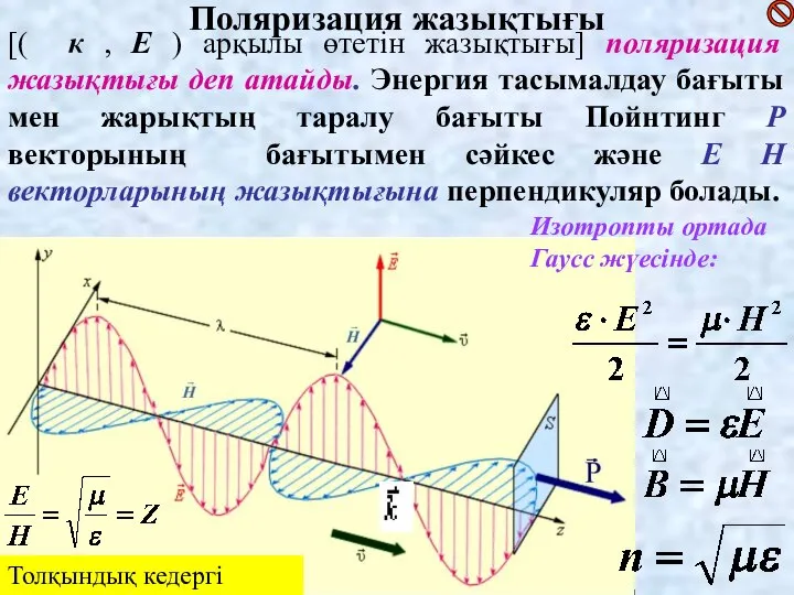 [( к , Е ) арқылы өтетін жазықтығы] поляризация жазықтығы деп