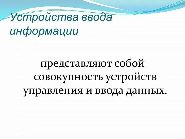 Устройства ввода информации представляют собой совокупность устройств управления и ввода данных.