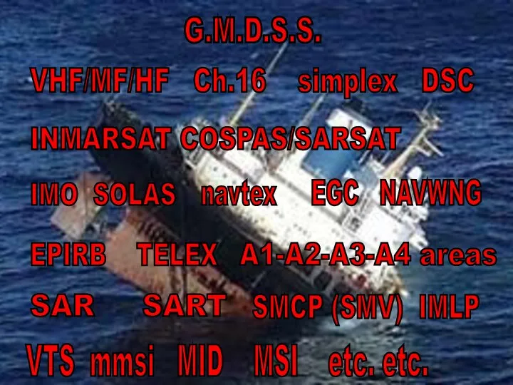 G.M.D.S.S. IMO SOLAS VHF/MF/HF Ch.16 simplex DSC VTS mmsi MID MSI