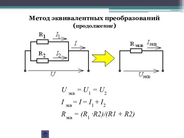 U экв = U1 = U2 I экв = I =