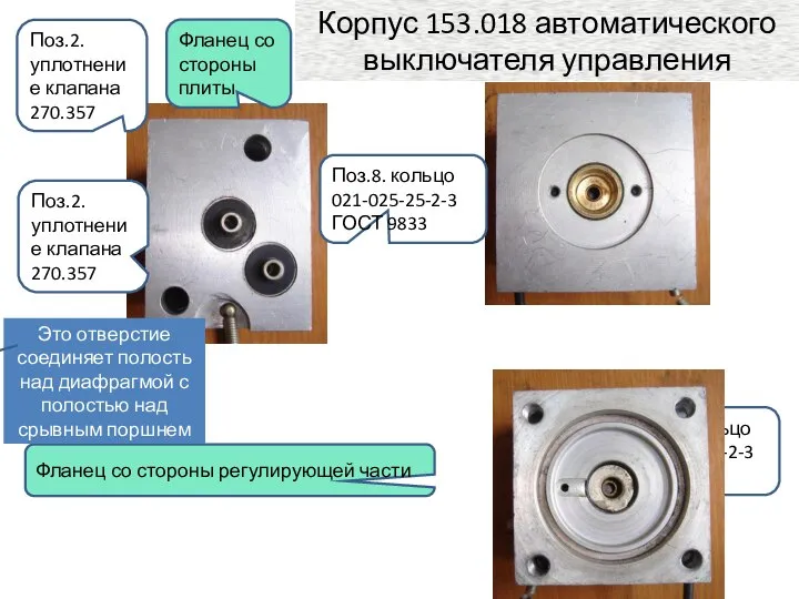 Корпус 153.018 автоматического выключателя управления Поз.9. кольцо 006-010-25-2-3 ГОСТ 9833 Поз.2.