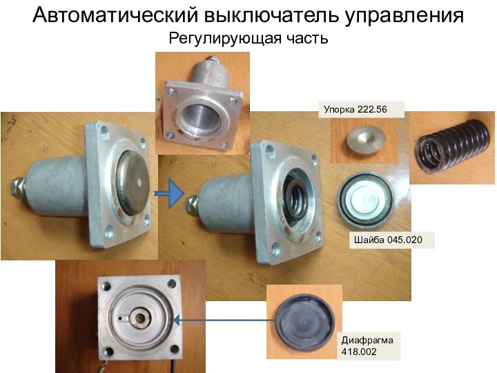 Автоматический выключатель управления Регулирующая часть Упорка 222.56 Диафрагма 418.002 Шайба 045.020