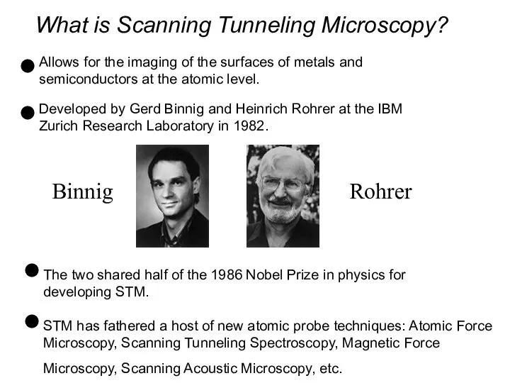 What is Scanning Tunneling Microscopy? Allows for the imaging of the