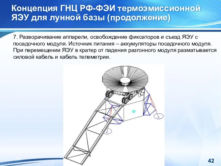 Концепция ГНЦ РФ-ФЭИ термоэмиссионной ЯЭУ для лунной базы (продолжение) 7. Разворачивание