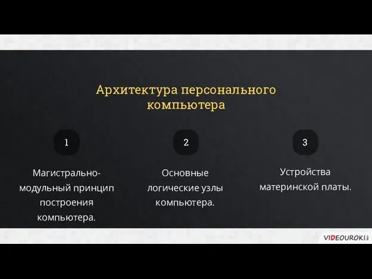 Архитектура персонального компьютера Магистрально-модульный принцип построения компьютера. Основные логические узлы компьютера.