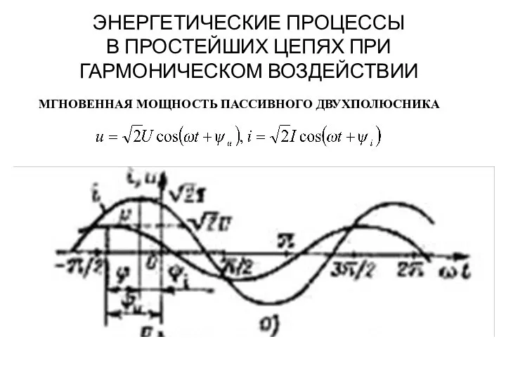 ЭНЕРГЕТИЧЕСКИЕ ПРОЦЕССЫ В ПРОСТЕЙШИХ ЦЕПЯХ ПРИ ГАРМОНИЧЕСКОМ ВОЗДЕЙСТВИИ МГНОВЕННАЯ МОЩНОСТЬ ПАССИВНОГО ДВУХПОЛЮСНИКА