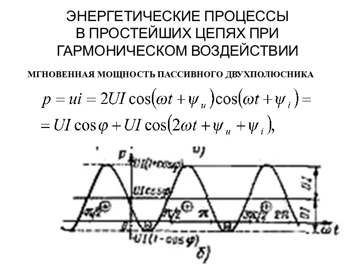 ЭНЕРГЕТИЧЕСКИЕ ПРОЦЕССЫ В ПРОСТЕЙШИХ ЦЕПЯХ ПРИ ГАРМОНИЧЕСКОМ ВОЗДЕЙСТВИИ МГНОВЕННАЯ МОЩНОСТЬ ПАССИВНОГО ДВУХПОЛЮСНИКА