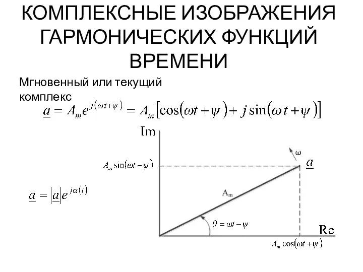 КОМПЛЕКСНЫЕ ИЗОБРАЖЕНИЯ ГАРМОНИЧЕСКИХ ФУНКЦИЙ ВРЕМЕНИ Мгновенный или текущий комплекс