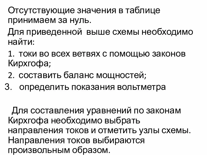 Отсутствующие значения в таблице принимаем за нуль. Для приведенной выше схемы