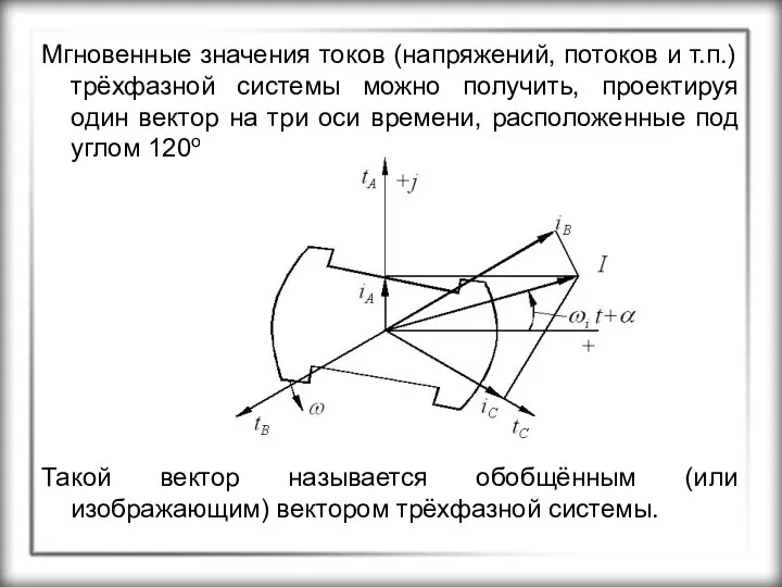 Мгновенные значения токов (напряжений, потоков и т.п.) трёхфазной системы можно получить,