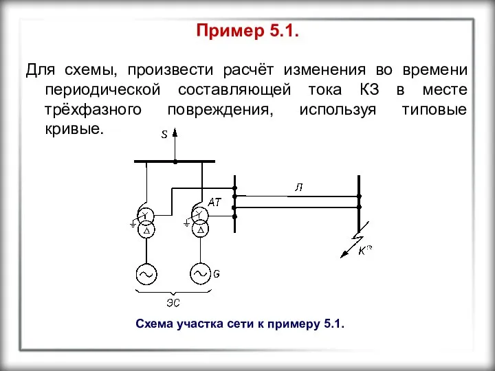 Пример 5.1. Для схемы, произвести расчёт изменения во времени периодической составляющей