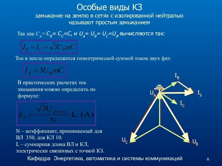 Особые виды КЗ замыкание на землю в сетях с изолированной нейтралью