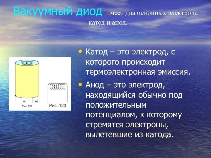 Вакуумный диод имеет два основных электрода – катод и анод. Катод