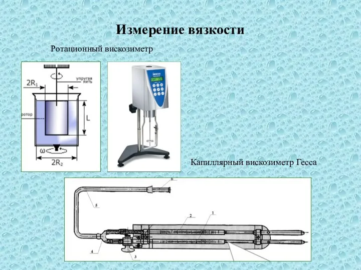 Измерение вязкости Ротационный вискозиметр Капиллярный вискозиметр Гесса