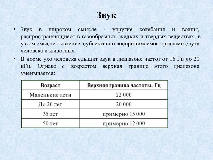 Звук Звук в широком смысле - упругие колебания и волны, распространяющиеся