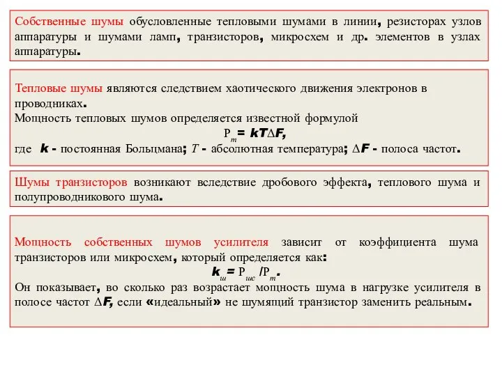 Собственные шумы обусловленные тепловыми шумами в линии, резисторах узлов аппаратуры и