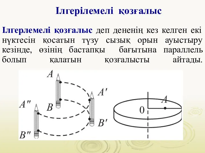 Ілгерілемелі қозғалыс Ілгерлемелі қозғалыс деп дененің кез келген екі нүктесін қосатын