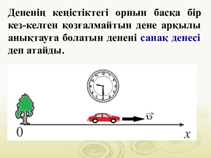 Дененің кеңістіктегі орнын басқа бір кез-келген қозғалмайтын дене арқылы анықтауға болатын денені санақ денесі деп атайды.