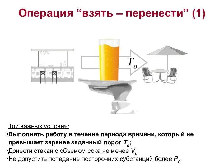 Операция “взять – перенести” (1) Три важных условия: Выполнить работу в