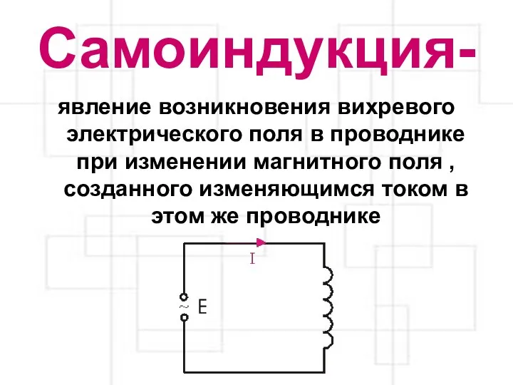 Самоиндукция- явление возникновения вихревого электрического поля в проводнике при изменении магнитного