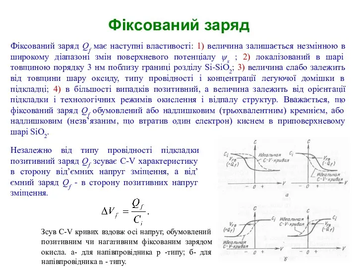 Фіксований заряд Зсув C-V кривих вздовж осі напруг, обумовлений позитивним чи