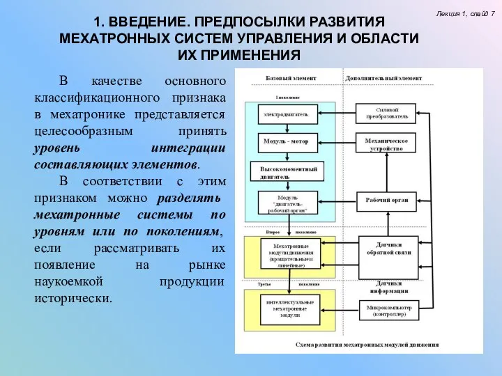 В качестве основного классификационного признака в мехатронике представляется целесообразным принять уровень