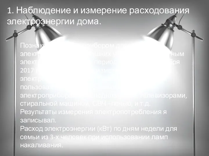 1. Наблюдение и измерение расходования электроэнергии дома. Познакомившись с прибором для