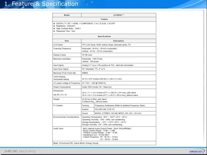 1. Feature & Specification