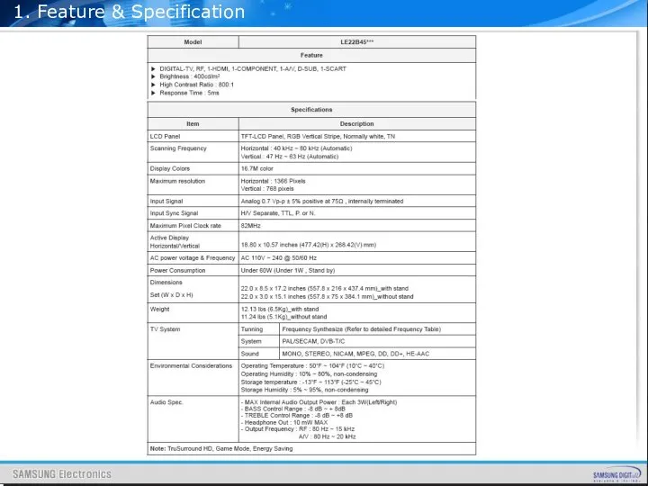 1. Feature & Specification