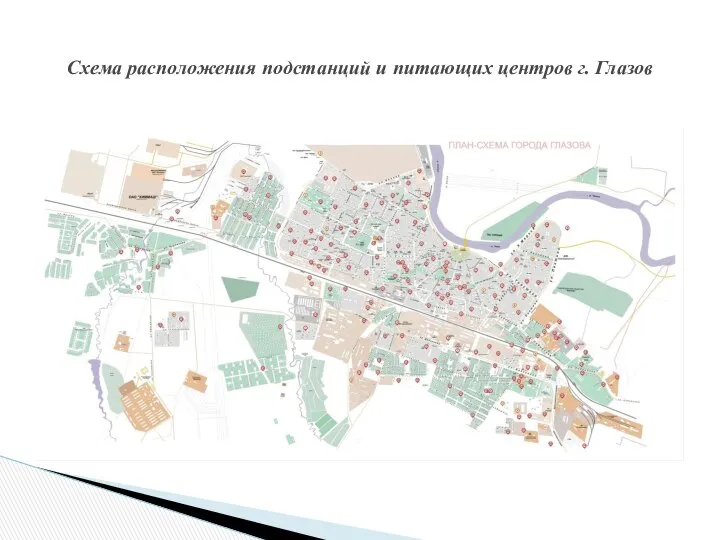 Схема расположения подстанций и питающих центров г. Глазов