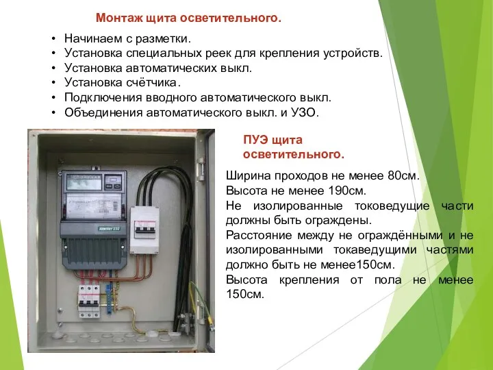 Монтаж щита осветительного. Начинаем с разметки. Установка специальных реек для крепления