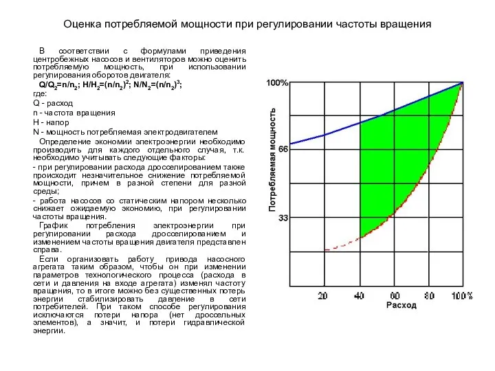 Оценка потребляемой мощности при регулировании частоты вращения В соответствии с формулами