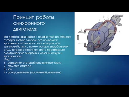 Принцип работы синхронного двигателя: Его работа начинается с подачи тока на