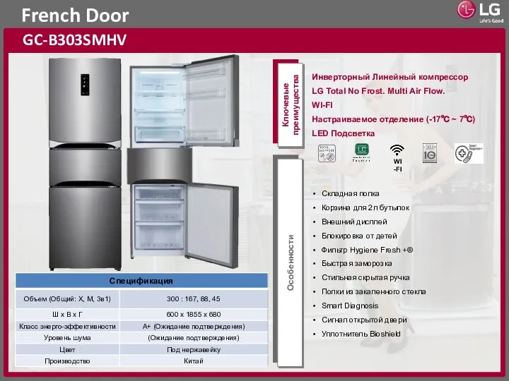 French Door GC-B303SMHV Ключевые преимущества Особенности