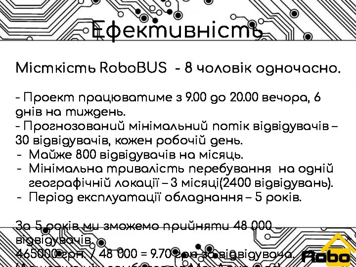 Місткість RoboBUS - 8 чоловік одночасно. - Проект працюватиме з 9.00