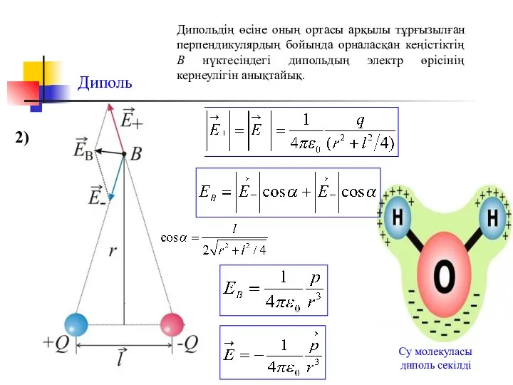 Диполь Су молекуласы диполь секілді 2) Дипольдің өсіне оның ортасы арқылы