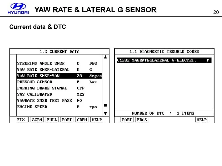 Current data & DTC YAW RATE & LATERAL G SENSOR