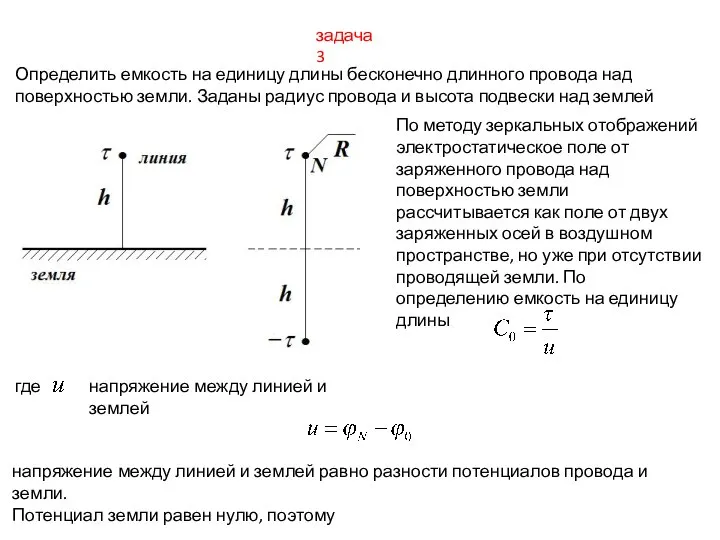 задача 3 Определить емкость на единицу длины бесконечно длинного провода над