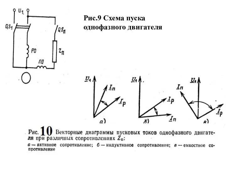 Рис.9 Схема пуска однофазного двигателя