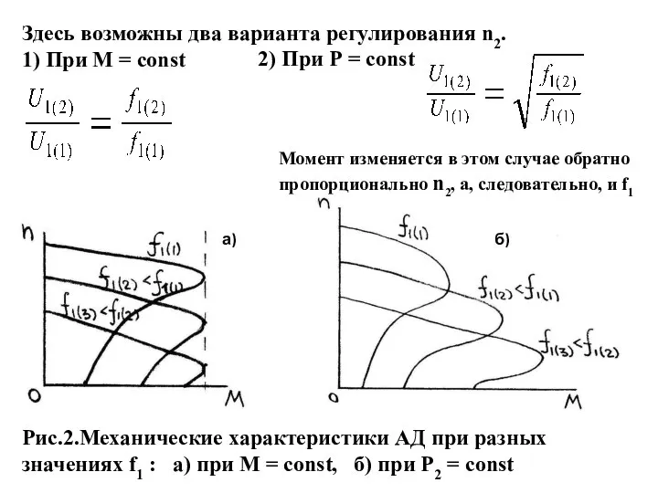 Здесь возможны два варианта регулирования n2. 1) При М = const