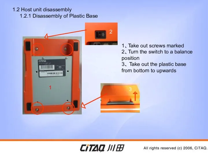 1.2 Host unit disassembly 1.2.1 Disassembly of Plastic Base 1、Take out