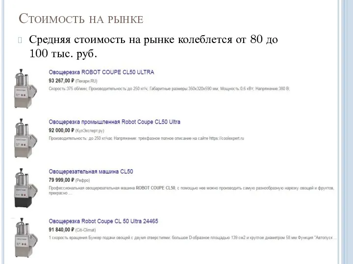 Стоимость на рынке Средняя стоимость на рынке колеблется от 80 до 100 тыс. руб.