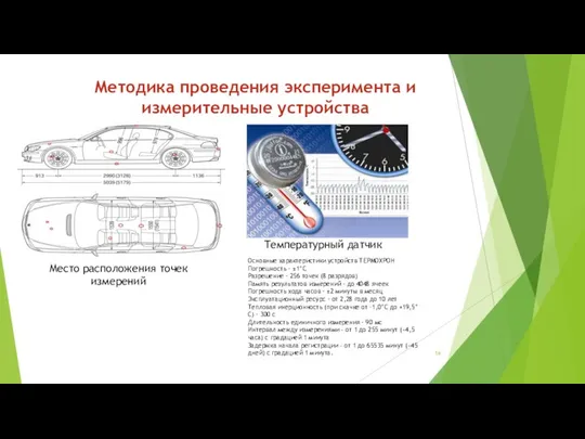 Методика проведения эксперимента и измерительные устройства Место расположения точек измерений Температурный