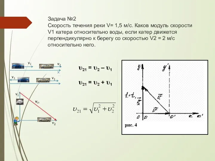 Задача №2 Скорость течения реки V= 1,5 м/с. Каков модуль скорости