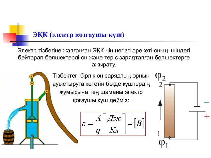 ЭҚК (электр қозғаушы күш) Электр тізбегіне жалғанған ЭҚК-нің негізгі әрекеті-оның ішіндегі