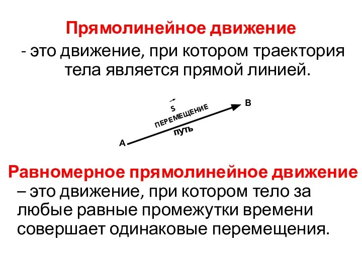 А В ПЕРЕМЕЩЕНИЕ путь Прямолинейное движение - это движение, при котором