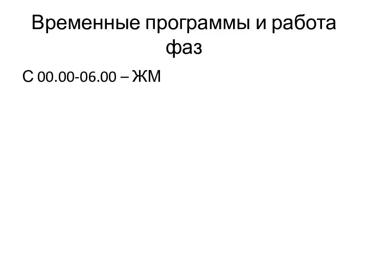 Временные программы и работа фаз С 00.00-06.00 – ЖМ